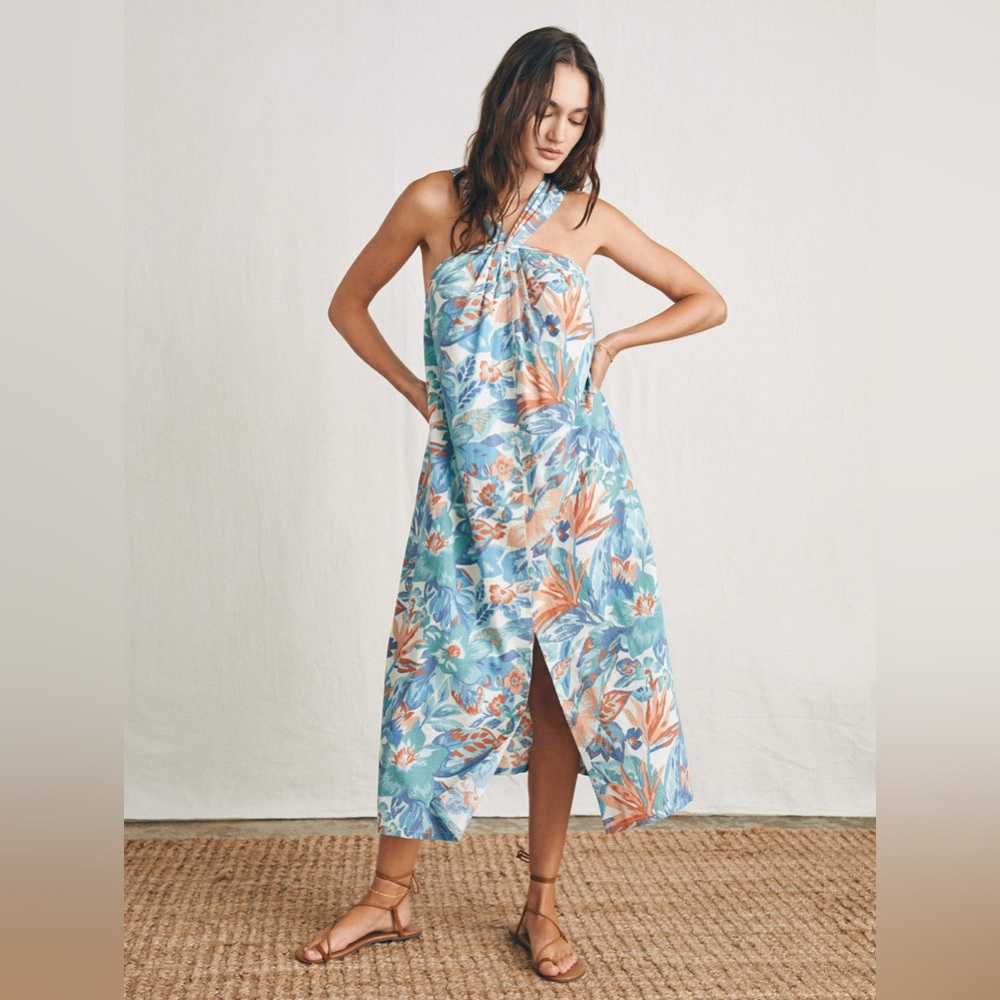 Faherty Blue and Orange Floral Dress